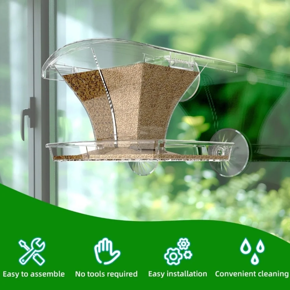 Window Bird Feeder for Outside with Waterproof Seed Storage – Strong Clear